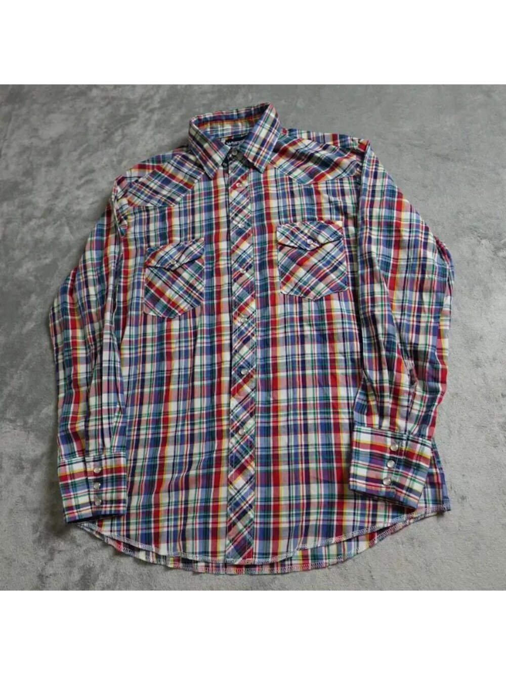 Vintage Wrangler Western Shirt Men's Medium Multicolor Plaid Pearl Snap Casual!